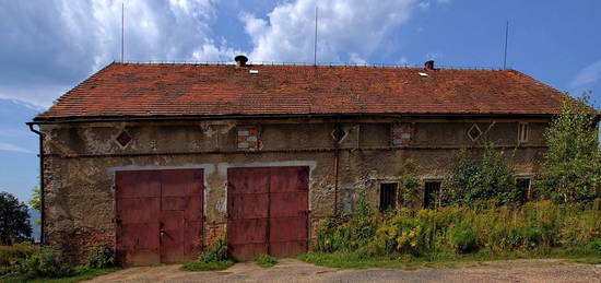 Budynek gospodarczy, działka 7700 m2, widok na góry