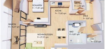 Möblierte 2-Zimmer-Dachgeschoss-Wohnung mit Balkon in zentraler Lage in Kaufbeuren