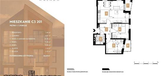 3-pokojowe mieszkanie, 2 - balkony 65[m2]