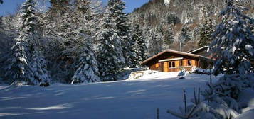 Coup de cœur assuré dans un écrin de nature, à 1Km des pistes de ski, chaleureux chalet de plain pied à saisir rapidement