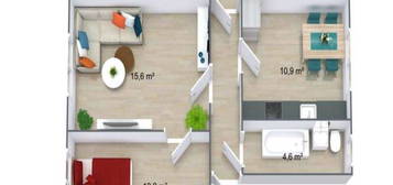 Schöne helle 2-Zimmer Dachgeschosswohnung mit 44,5m2 im 3. OG - f