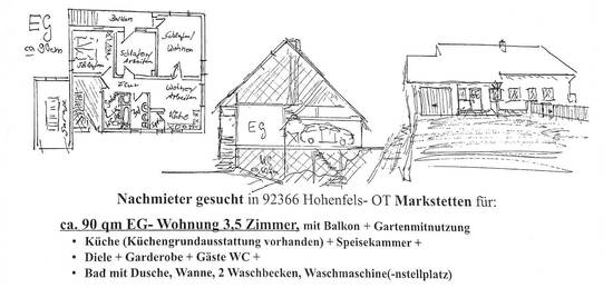 90qm- schöne 3,5 Zi. EG-Wohnung, K,D,Bad,WC