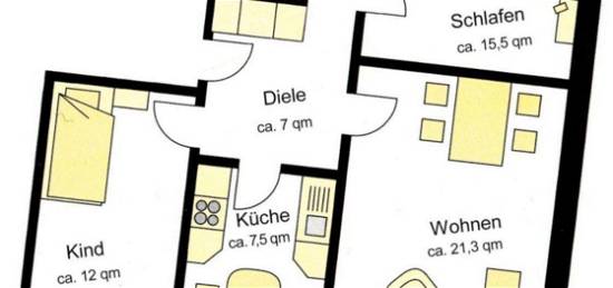 3 Zimmer Wohnung 74m2 mit Balkon und Wintergarten in Schlebusch