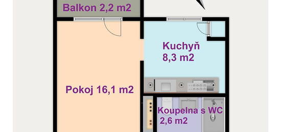 Pronájem bytu 1+1 34 m² (Jednopodlažní)