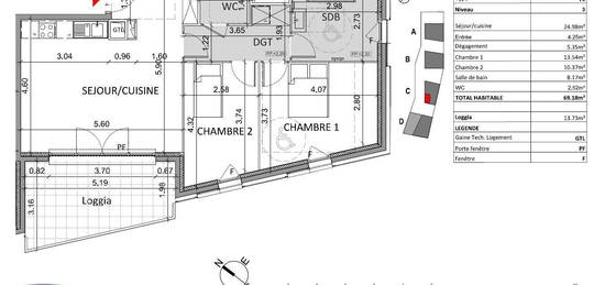 Location appartement 3 pièces 69 m²