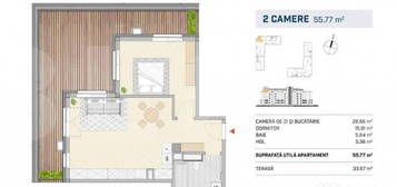 Apartament 2 camere, terasa generoasa, zona SEMICENTRALA