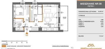 M09 Mieszkanie 3 pokojowe z balkonem 44,46 m2