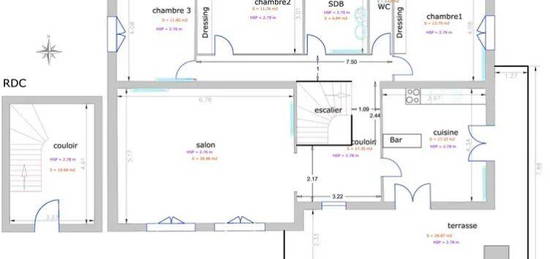 Appartement en étage T4 130 m² avec terrasse 30 m² et jardin 70 m²