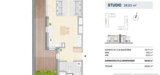 Apartement cu o camera, orientare vestica, terasa generoasa, zona SEMICENTRALA