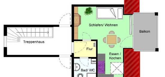 sonniges 1 Zi.-Apartment, voll möbliert, EBK, Balkon, Stellpl., ab 15.06.2024 zu vermieten