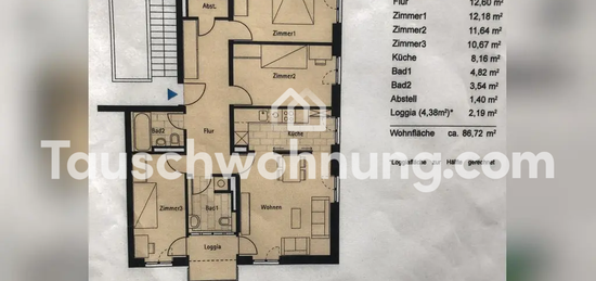 Tauschwohnung: Ruhige 4 Raum Whg., 2 Bäder, 1187€ Warmmiete