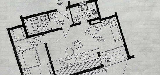 Stilvolle möblierte 2-Zimmer-Dachgeschosswohnung mit Einbauküche in Mainz-Drais