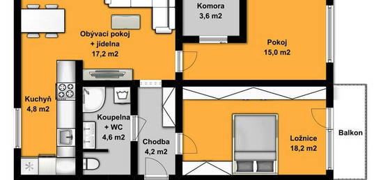 Pronájem moderního bytu 3+kk s balkónem o výměře 75 m2 v Kolíně