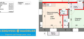 Appartement  à vendre, 2 pièces, 1 chambre, 32 m²