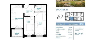 Mieszkanie 3 - pokojowe - pow. 55,04 m2 - 4 piętro