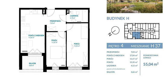 Mieszkanie 3 - pokojowe - pow. 55,04 m2 - 4 piętro