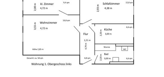 Wohnung im Altbau zu vermieten, 58qm, Erstbezug nach Sanierung