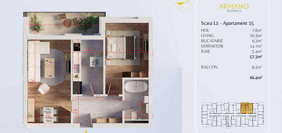 (AP15/1/BL1)2 camere decomandat,  Titan - Pallady - Metrou Teclu