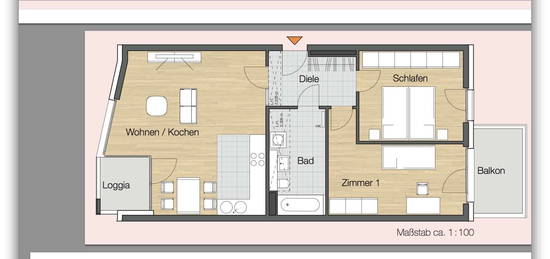 3-Zimmer-Wohnung mit Balkon und Loggia