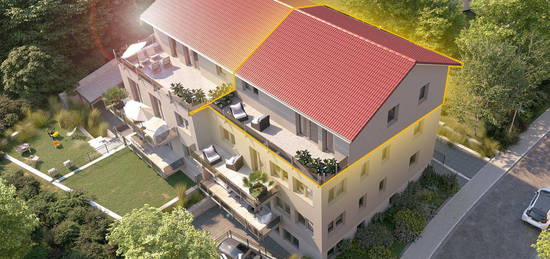 NEUBAU: Energieeffiziente (A+)  3-Zimmer-Wohnung mit großer Dachterrasse, Garage und Aufzug