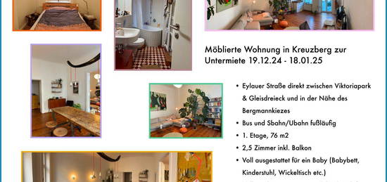 Möblierte Wohnung in Kreuzberg zur Untermiete 19.12.24 - 18.01.25