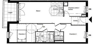 Appartement  à vendre, 3 pièces, 2 chambres, 65 m²