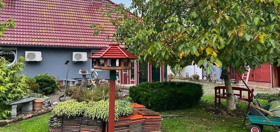 Landhaus mit Kunstschmiede Töpferwerkstatt Grillhaus Sauna Nebengelass Teich auf großem Grundstück