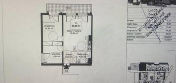 Appartement  à louer, 3 pièces, 2 chambres, 62 m²