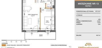 M13 Mieszkanie 2 pokojowe na sprzedaż 45,19 m2