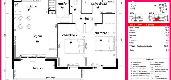 Vente appartement 3 pièces 61 m²