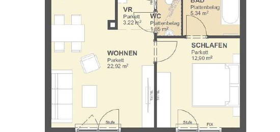 Schön geschnittene 2-Zimmer-Wohnung mit Wohnküche und südseitigem Balkon - Top 49