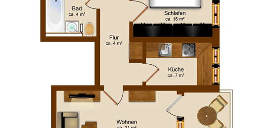 SCHÖN Immobilien:  gemütliches Zuhause - 2-Zi-Whg mit Wohnküche und Balkon