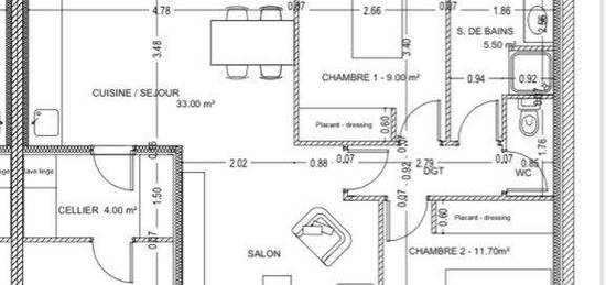 Location 75 m2 2 chambres