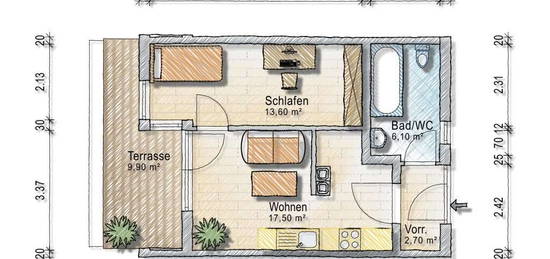 2. Zimmer Singlewohnung mit Balkon - ab 1.November - in Franking - Heizung inklusive