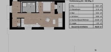 Moderne 1 Zimmer Wohnung (schlafen/wohnen getrennt)