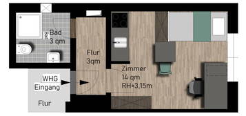 1 Zimmer Wohnung mit Einbauküche und Bad im Zentrum von Ilmenau -