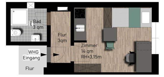 1 Zimmer Wohnung mit Einbauküche und Bad im Zentrum von Ilmenau -