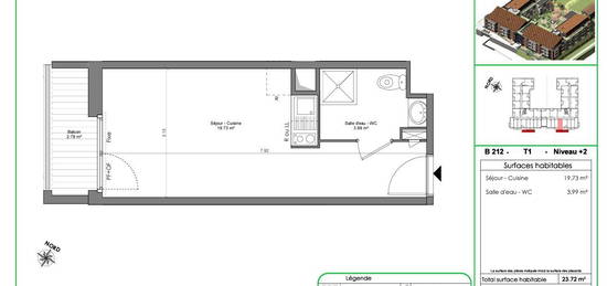 Appartement Castanet Tolosan 1 pièce(s) 23.72 m2