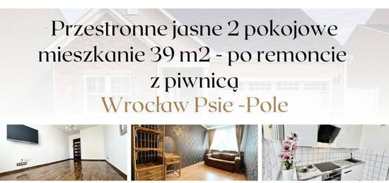 Przestronne 2 Pokojowe mieszkanie 39m2 z piwnicą.