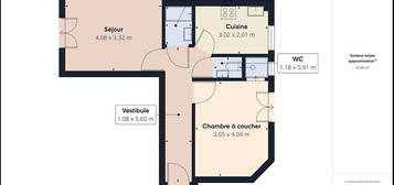 Appartement  à vendre, 2 pièces, 1 chambre, 43 m²