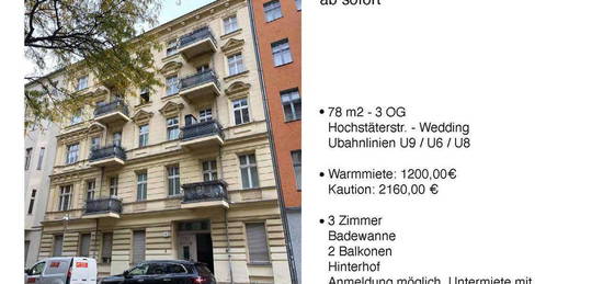 3-Zimmer Altbau-Wohnung, Unmöblierte Untermiete für 12 Monate