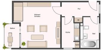 1600/80401/85 große ein Zimmerwohnung mit separater Küche und Balkon