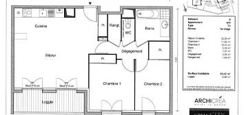 Appartement  à louer, 3 pièces, 2 chambres, 65 m²