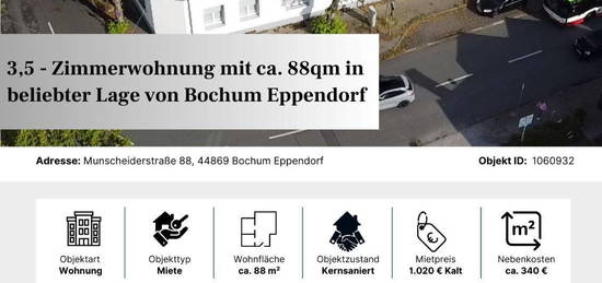 3,5 Zimmerwohnung mit ca. 88qm in beliebter Lage von Bochum