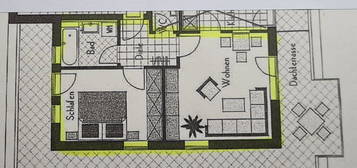 Penthouse, 2-Zimmer-Wohnung mit großer Dachterrasse, Einbauküche