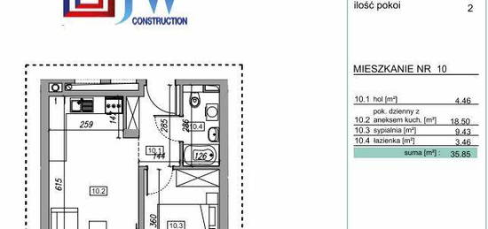 APARTAMENT 2 pok. 35,85m2 NA WZGÓRZACH - ZAWADA k. MYŚLENIC