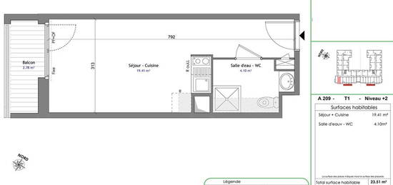 Appartement Castanet Tolosan 1 pièce(s) 23.52m2