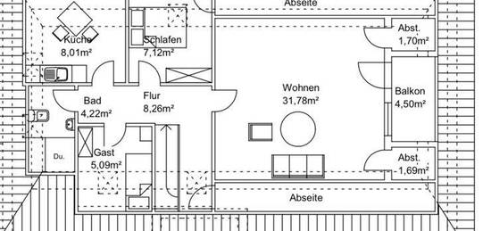 3 Zimmer/ Dachgeschosswohnung/ 65qm2/ 900 warm