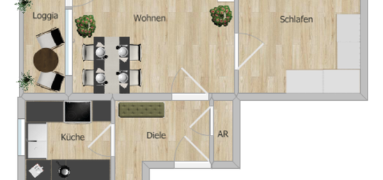 Gut vermietete 2 Zimmer-Mansardenwohnung mit Loggia und Stellplatz in ruhiger Wohnlage RH-Nord