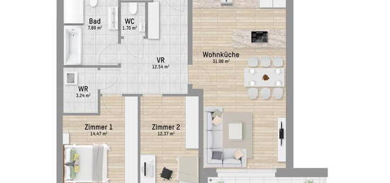 3-Zimmer Wohnung mit perfektem Grundriss. Nur 800m zur U1 sowie S1, S2 und S7